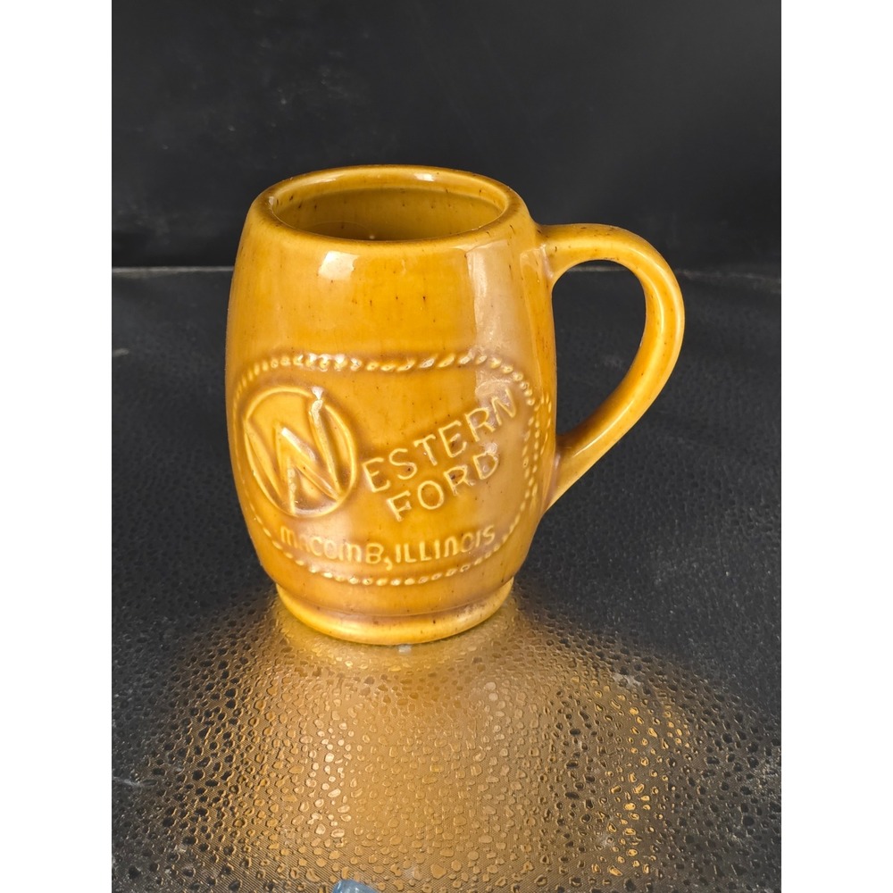 VTG 1980 Haegar Pottery Mug Western Ford Macomb Illinois Dealership Stein USA